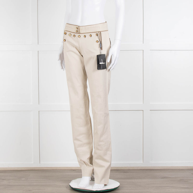 Dolce & Gabbana Beige Gold Button Front  Sailor Trousers