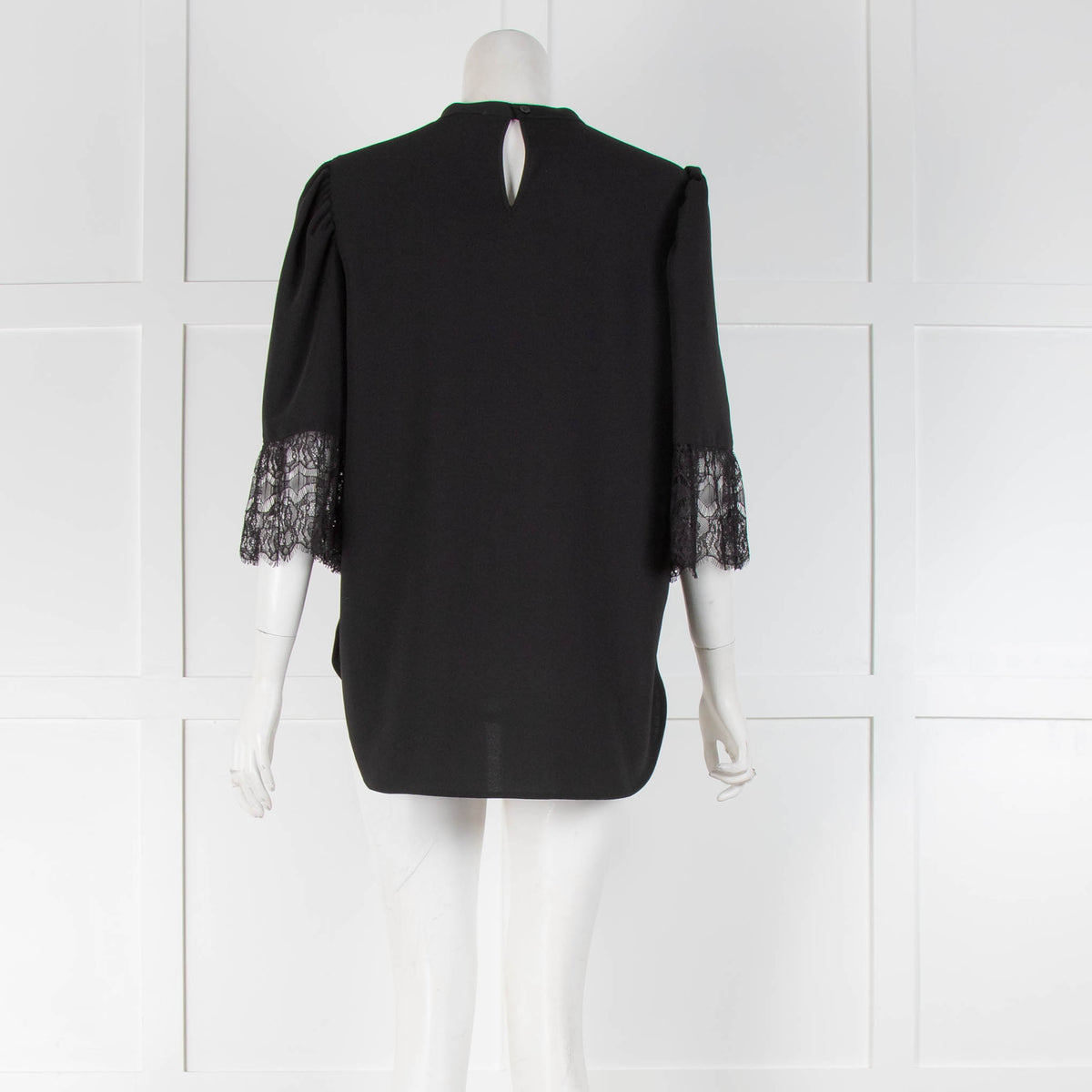 See By Chloe Black Lace Trim Short Sleeve Top