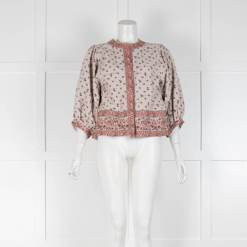 MABE Pale Pink Floral Block Print Linen Jacket
