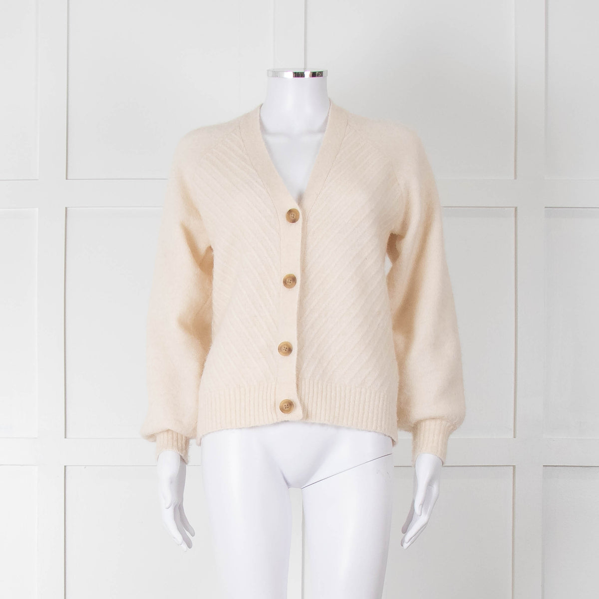 Selected Femme Cream Chevron Knit Alpaca Mix Cardigan