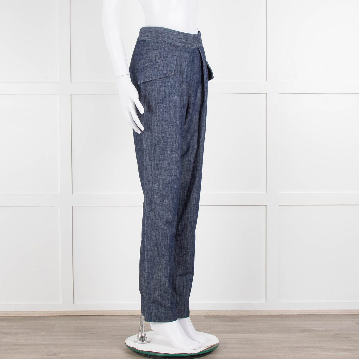 Adam Lippes Blue Denim Front Pleated Pocket Detail Trousers