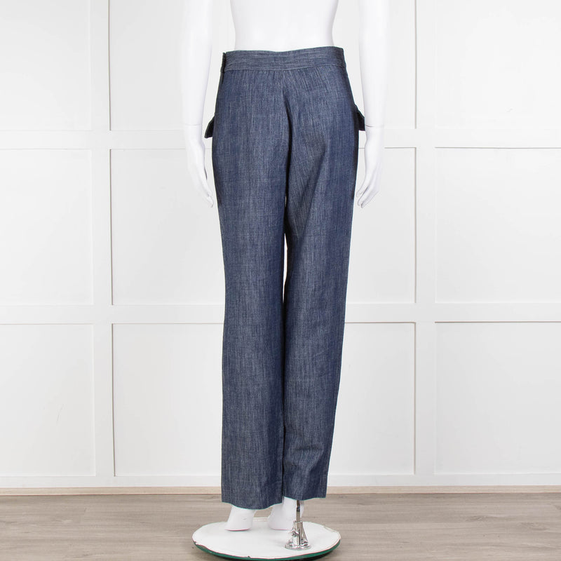 Adam Lippes Blue Denim Front Pleated Pocket Detail Trousers