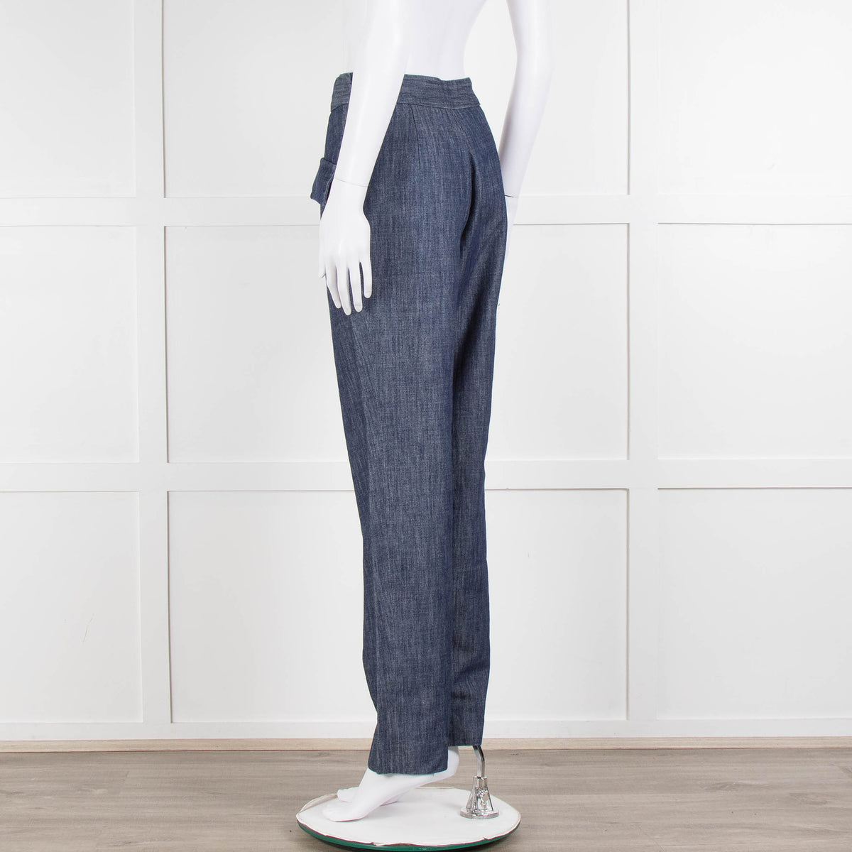 Adam Lippes Blue Denim Front Pleated Pocket Detail Trousers