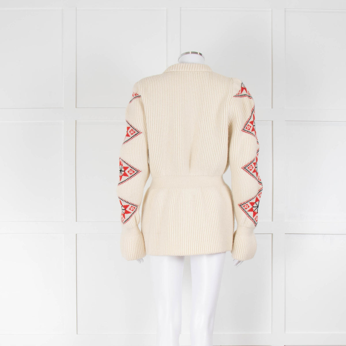 Ami Amalia Cream Red Organic Wool Romanian Blouse Cardigan