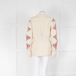 Ami Amalia Cream Red Organic Wool Romanian Blouse Cardigan