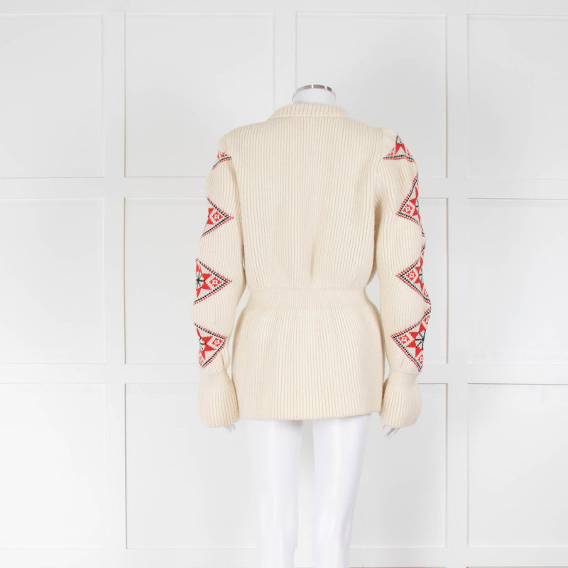 Ami Amalia Cream Red Organic Wool Romanian Blouse Cardigan