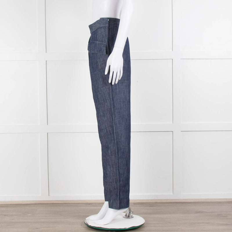 Adam Lippes Blue Denim Front Pleated Pocket Detail Trousers