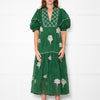 Farm Rio Green Short Sleeve Embroidered Trees Midi Dress