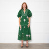 Farm Rio Green Short Sleeve Embroidered Trees Midi Dress