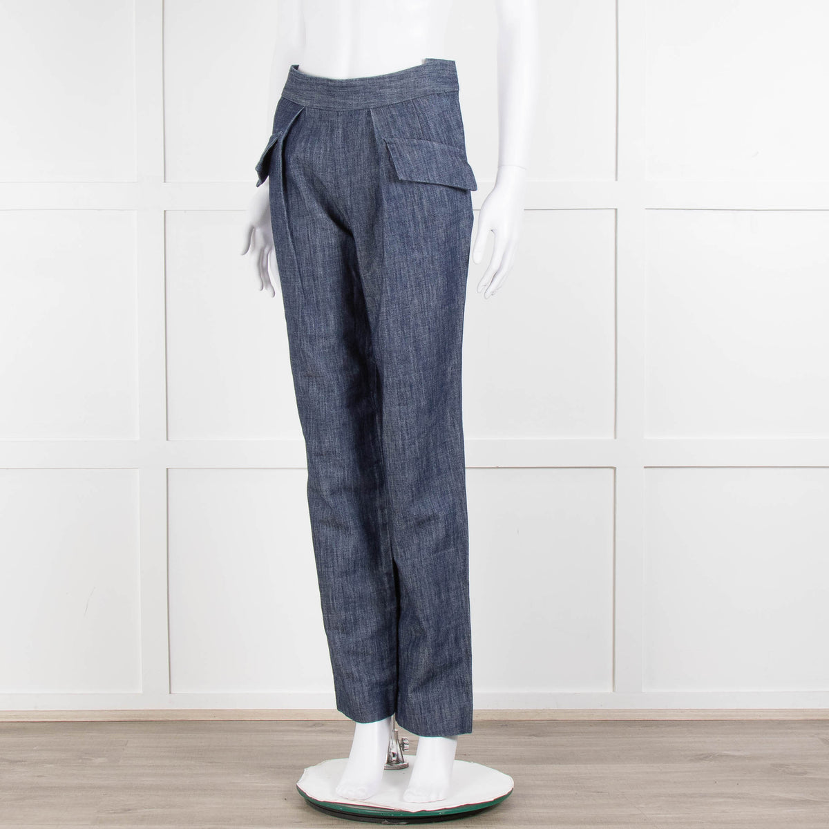 Adam Lippes Blue Denim Front Pleated Pocket Detail Trousers
