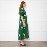 Farm Rio Green Short Sleeve Embroidered Trees Midi Dress