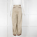 Loewe Khaki Stretchy Knitted Leather Trim Trousers