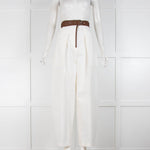 Lvir Cream Cotton Brown Leather Trousers