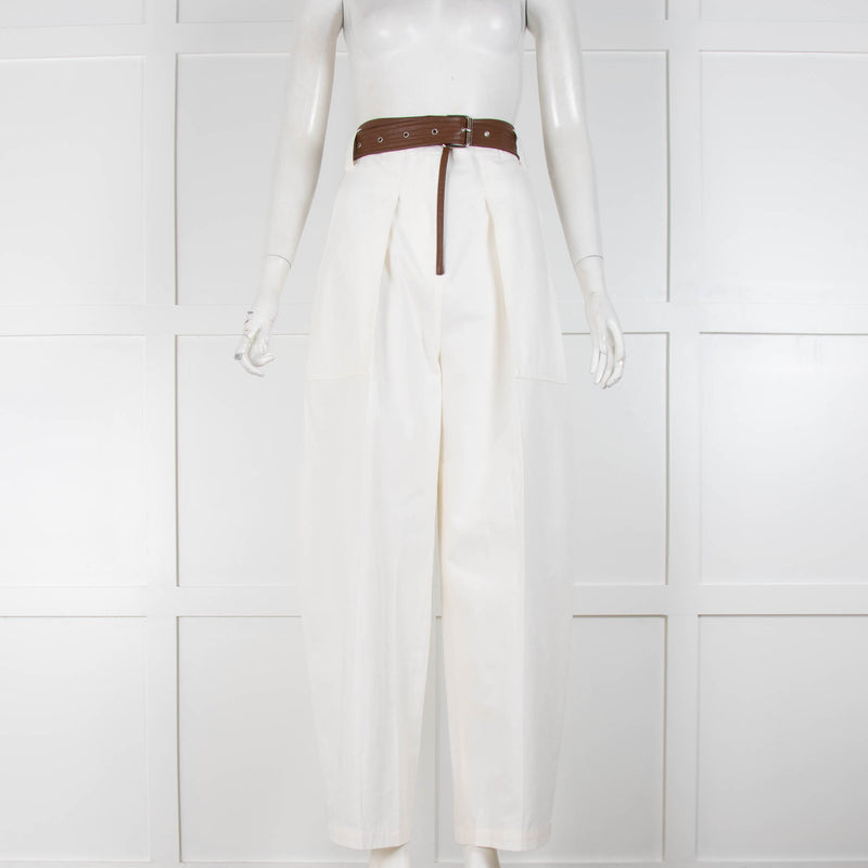 Lvir Cream Cotton Brown Leather Trousers