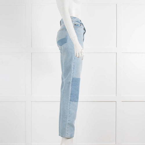 Reformation Pale Blue Denim with Patch Knee Jeans