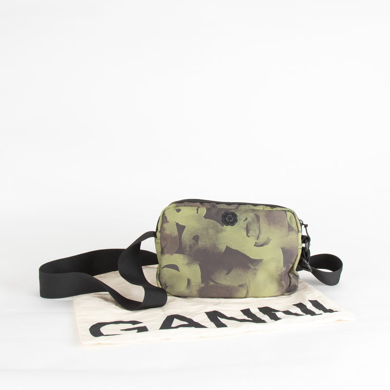 Ganni Green Camo Nylon Crossbody Bag