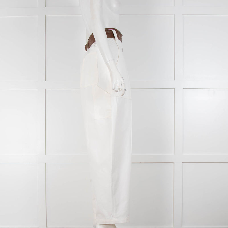 Lvir Cream Cotton Brown Leather Trousers