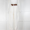 Lvir Cream Cotton Brown Leather Trousers