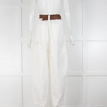 Lvir Cream Cotton Brown Leather Trousers