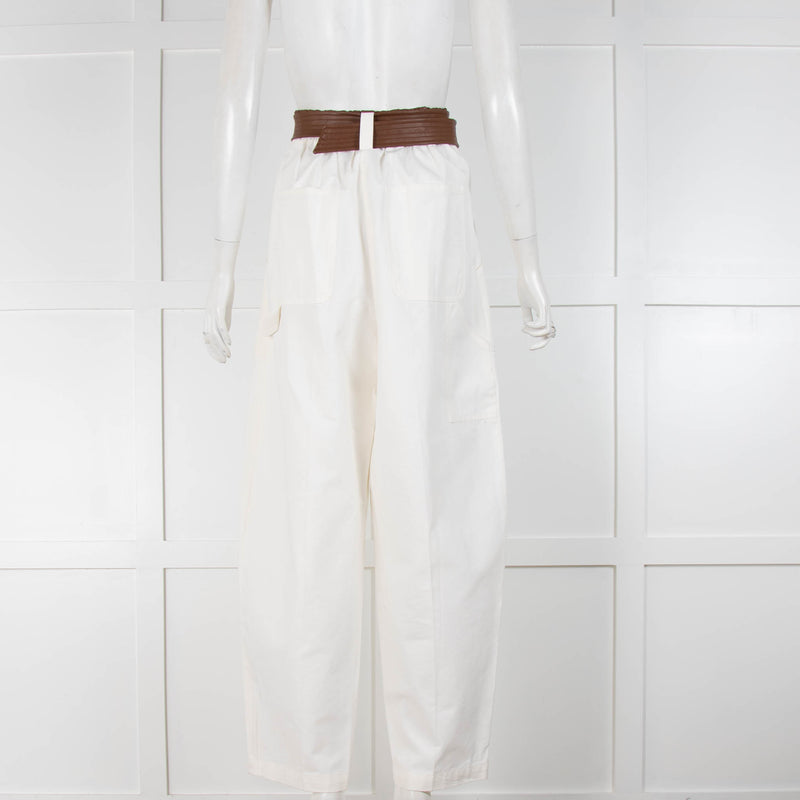 Lvir Cream Cotton Brown Leather Trousers
