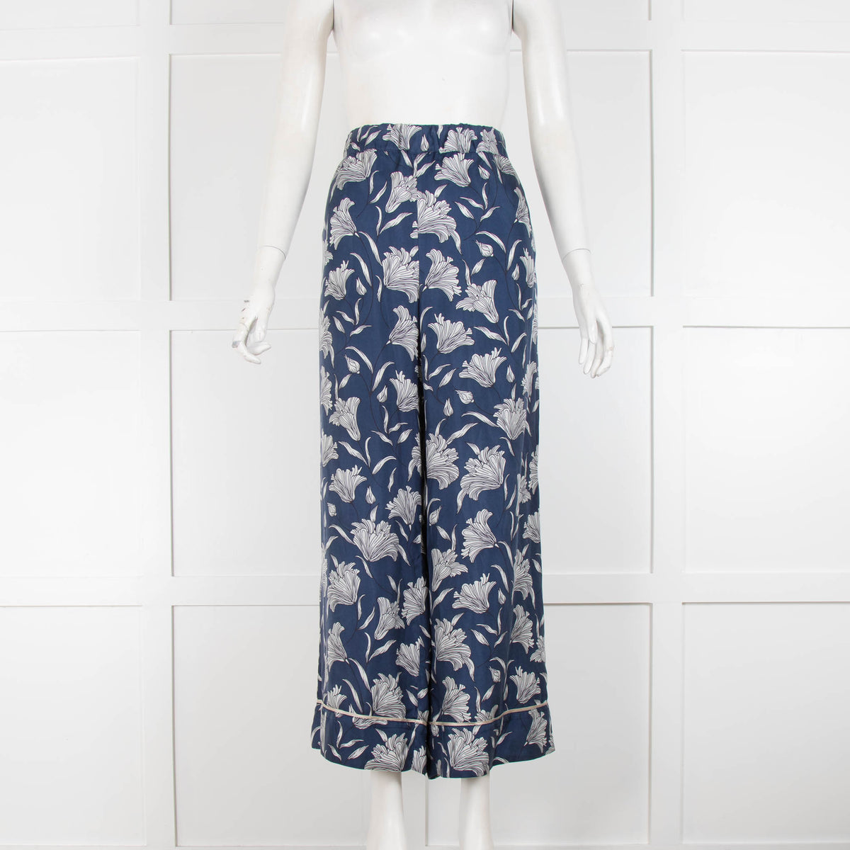 Weekend Max Mara Blue White Floral Silk Trousers
