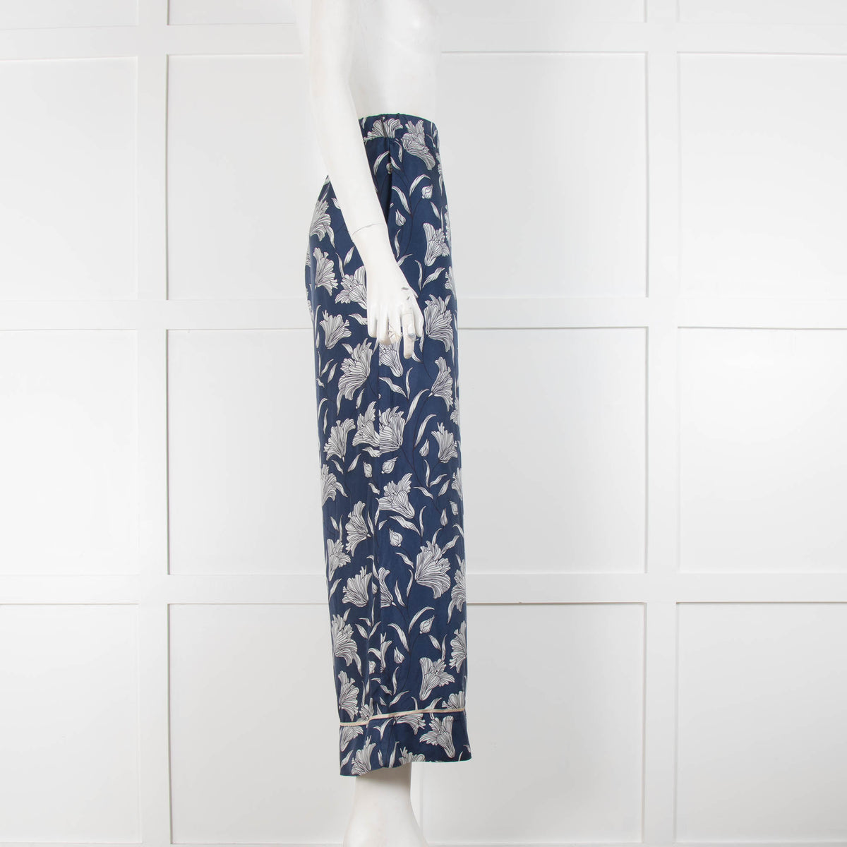 Weekend Max Mara Blue White Floral Silk Trousers