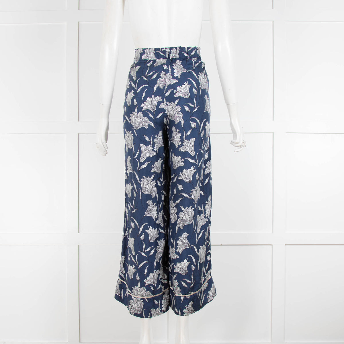 Weekend Max Mara Blue White Floral Silk Trousers
