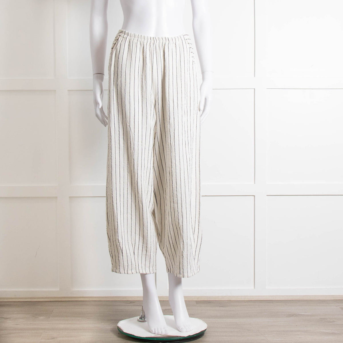 Sahara  Ivory Navy Striped Linen Blend Trousers
