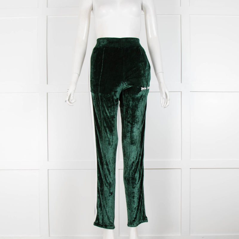 Palm Angels Green Velvet Side Stripe Joggers