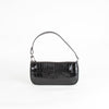 By Far Black Croc Embossed Rachel Shoulder Bag