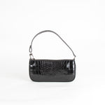 By Far Black Croc Embossed Rachel Shoulder Bag