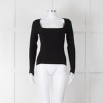 Rag & Bone Black Ribbed Square Neck Long Sleeve Top