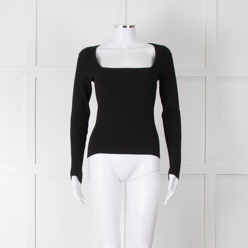 Rag & Bone Black Ribbed Square Neck Long Sleeve Top