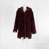 DKNY Burgundy Faux Fur Coat With Hood