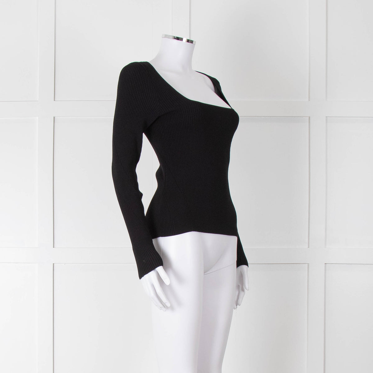 Rag & Bone Black Ribbed Square Neck Long Sleeve Top