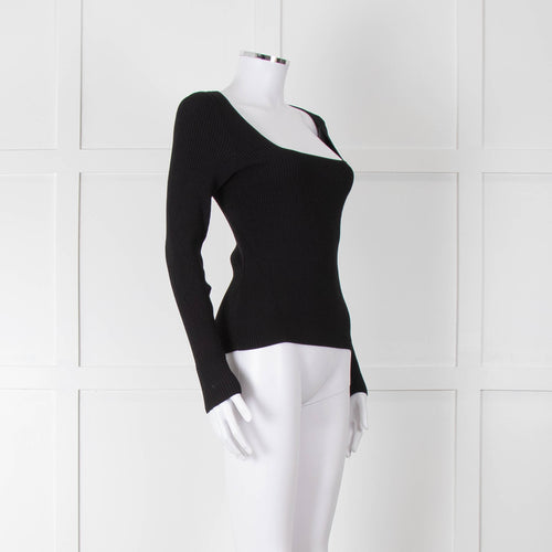 Rag & Bone Black Ribbed Square Neck Long Sleeve Top