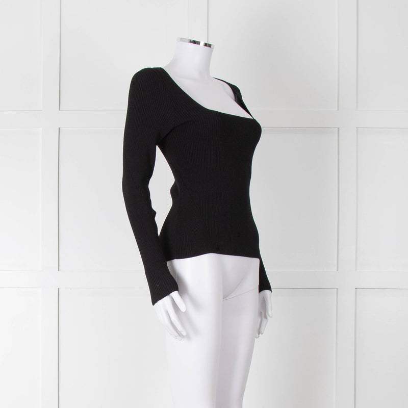 Rag & Bone Black Ribbed Square Neck Long Sleeve Top