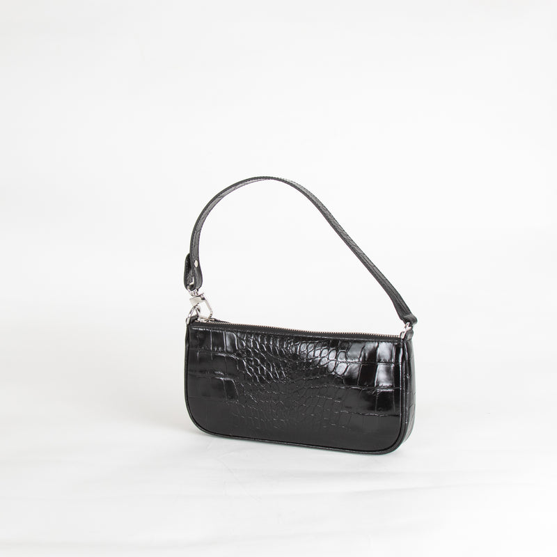 By Far Black Croc Embossed Rachel Shoulder Bag