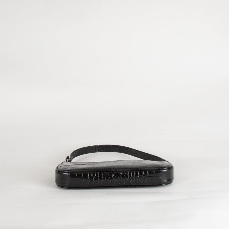 By Far Black Croc Embossed Rachel Shoulder Bag