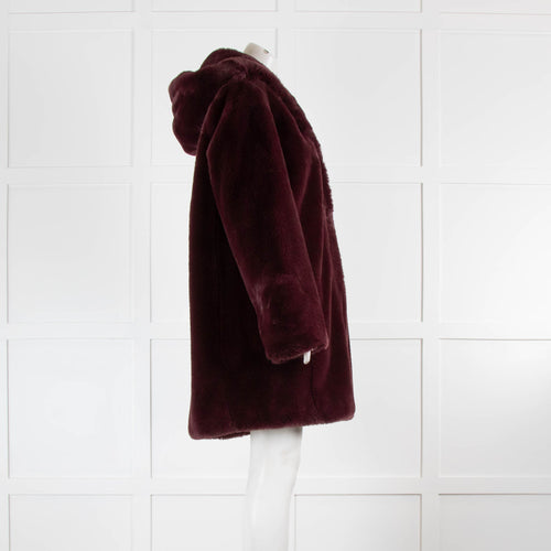 DKNY Burgundy Faux Fur Coat With Hood