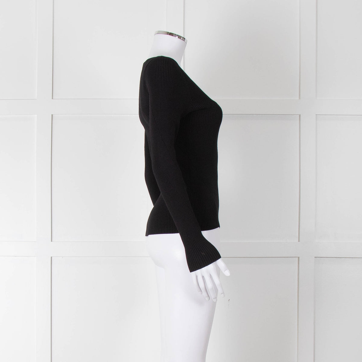 Rag & Bone Black Ribbed Square Neck Long Sleeve Top