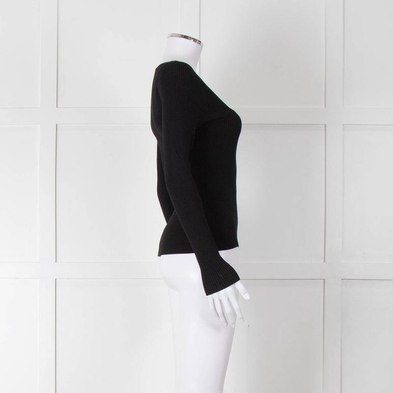Rag & Bone Black Ribbed Square Neck Long Sleeve Top