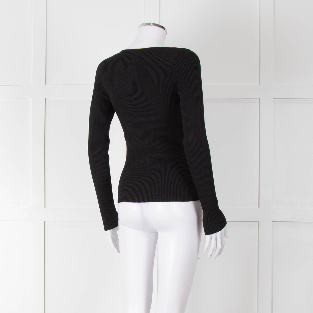 Rag & Bone Black Ribbed Square Neck Long Sleeve Top