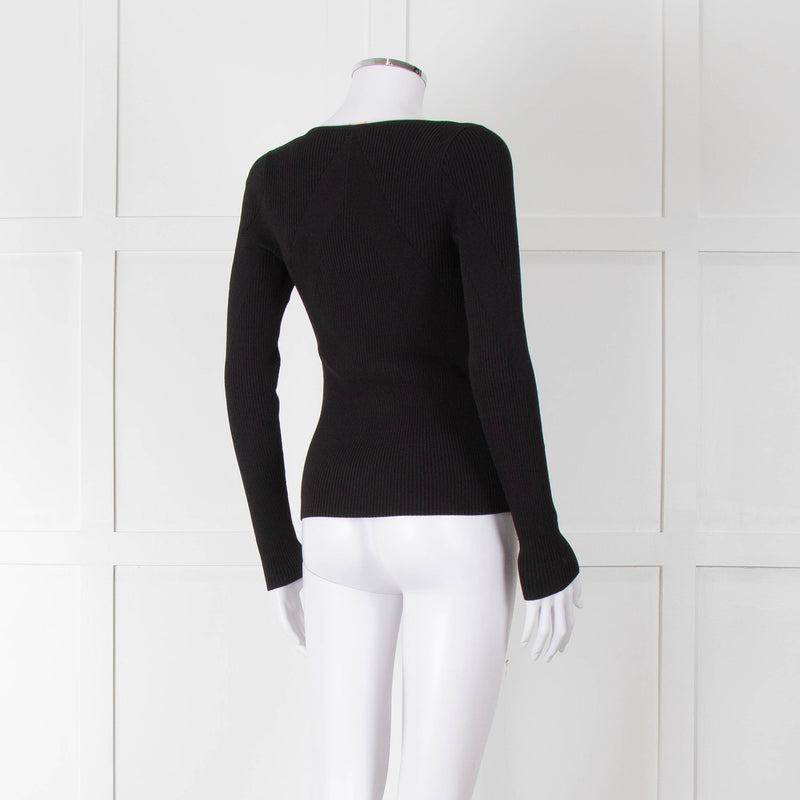 Rag & Bone Black Ribbed Square Neck Long Sleeve Top
