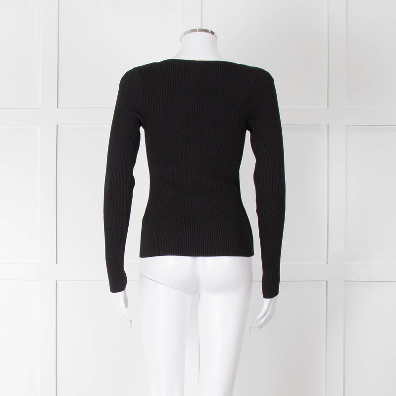 Rag & Bone Black Ribbed Square Neck Long Sleeve Top
