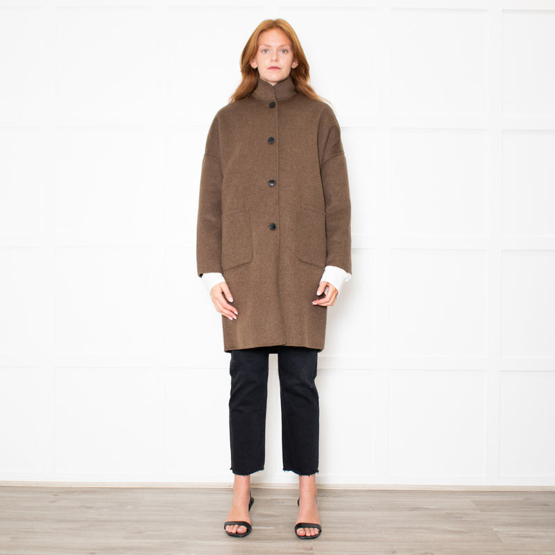 Hartford Brown Wool Mix Stand Collar Coat