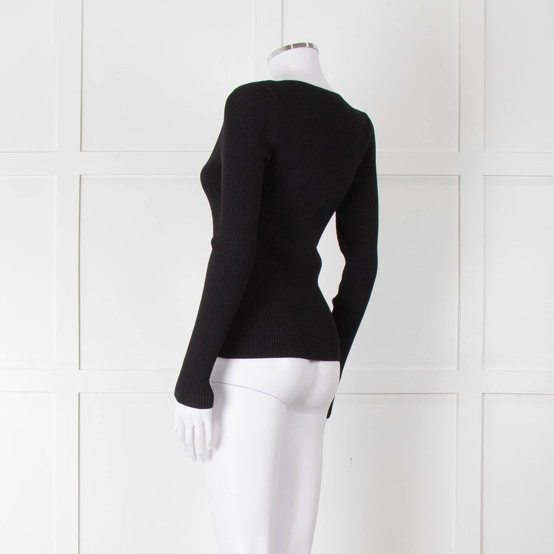Rag & Bone Black Ribbed Square Neck Long Sleeve Top