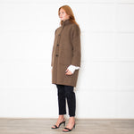 Hartford Brown Wool Mix Stand Collar Coat