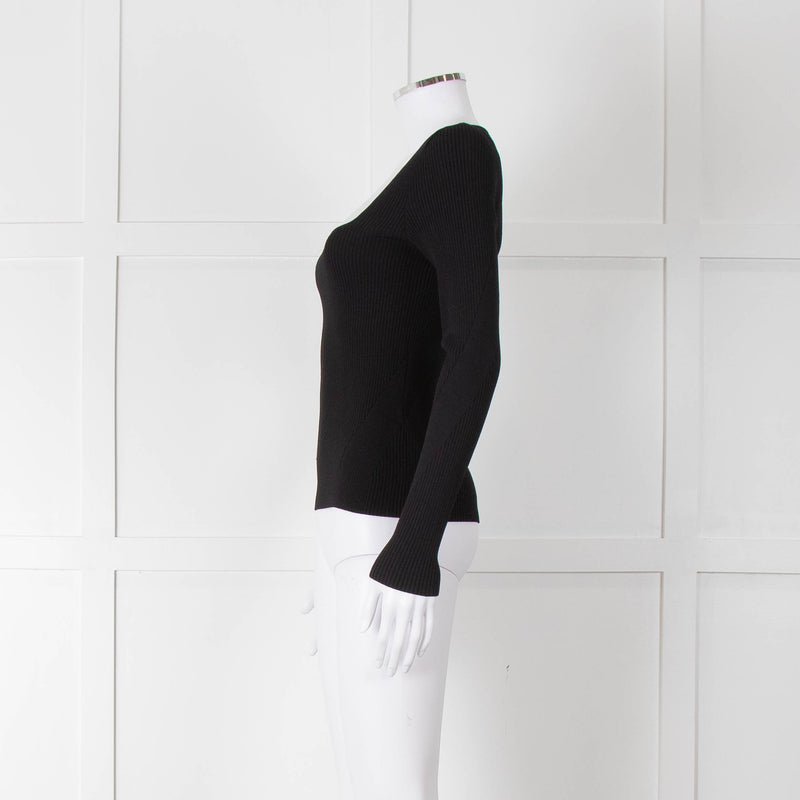 Rag & Bone Black Ribbed Square Neck Long Sleeve Top