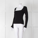 Rag & Bone Black Ribbed Square Neck Long Sleeve Top